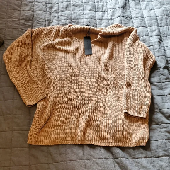 Jenni Kayne Pink V-Neck Sweater Ribbed Knit - Picture 4 of 6